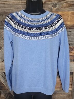 Talbots Light Blue Fair Isle Crewneck Sweater